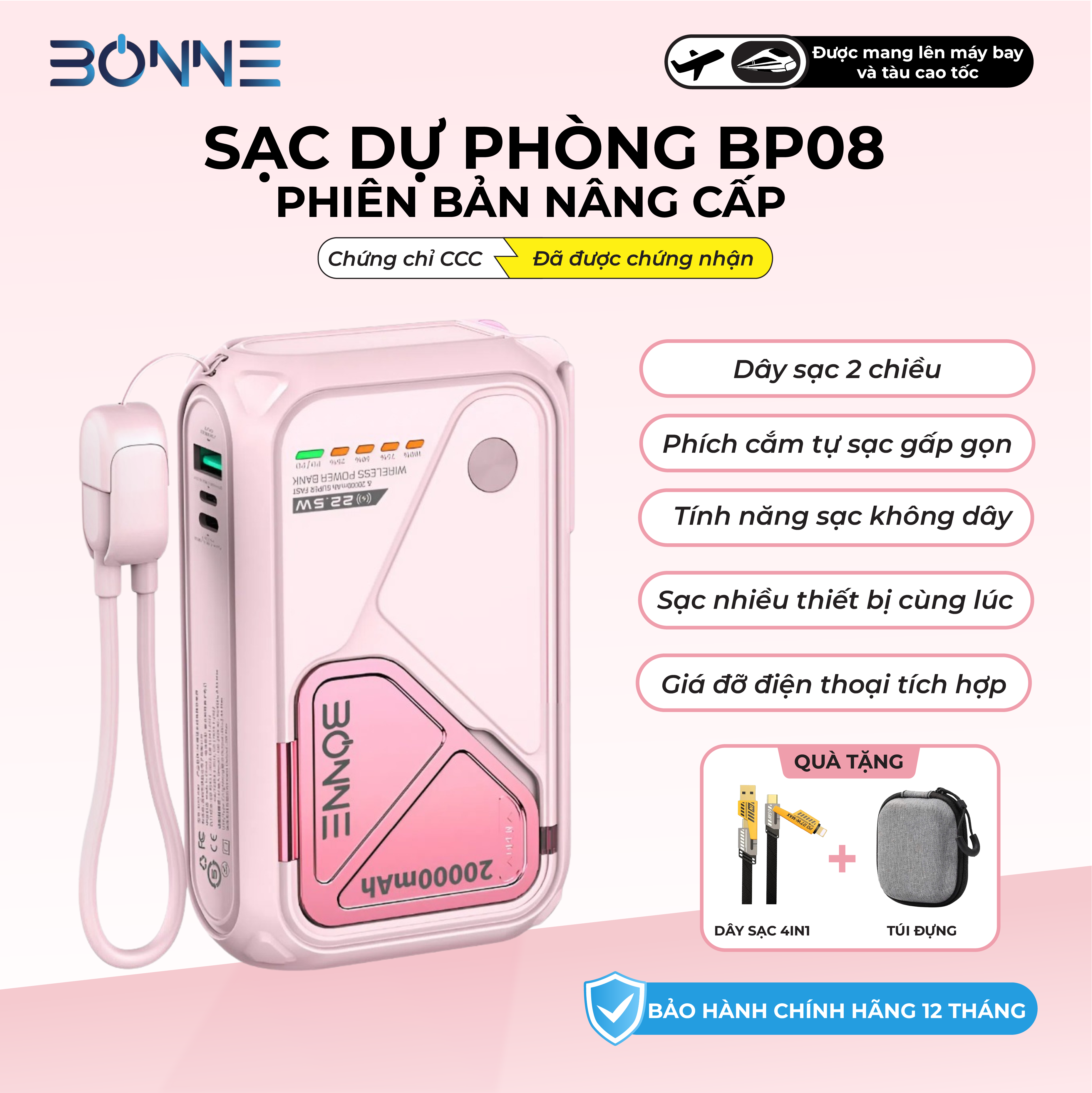 BONNE BP08 với các tính năng nổi bật - Sạc không dây, phích cắm gập, đa cổng